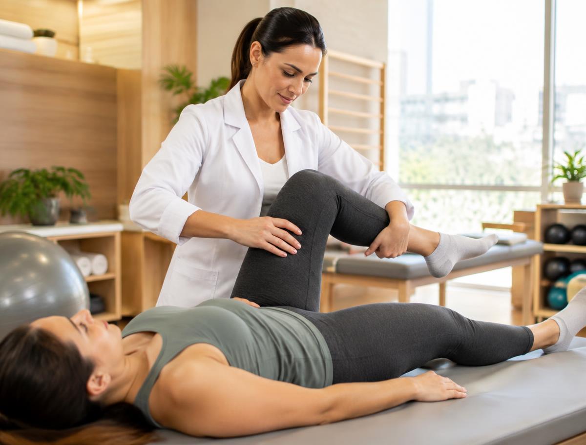 Sessão presencial de fisioterapia